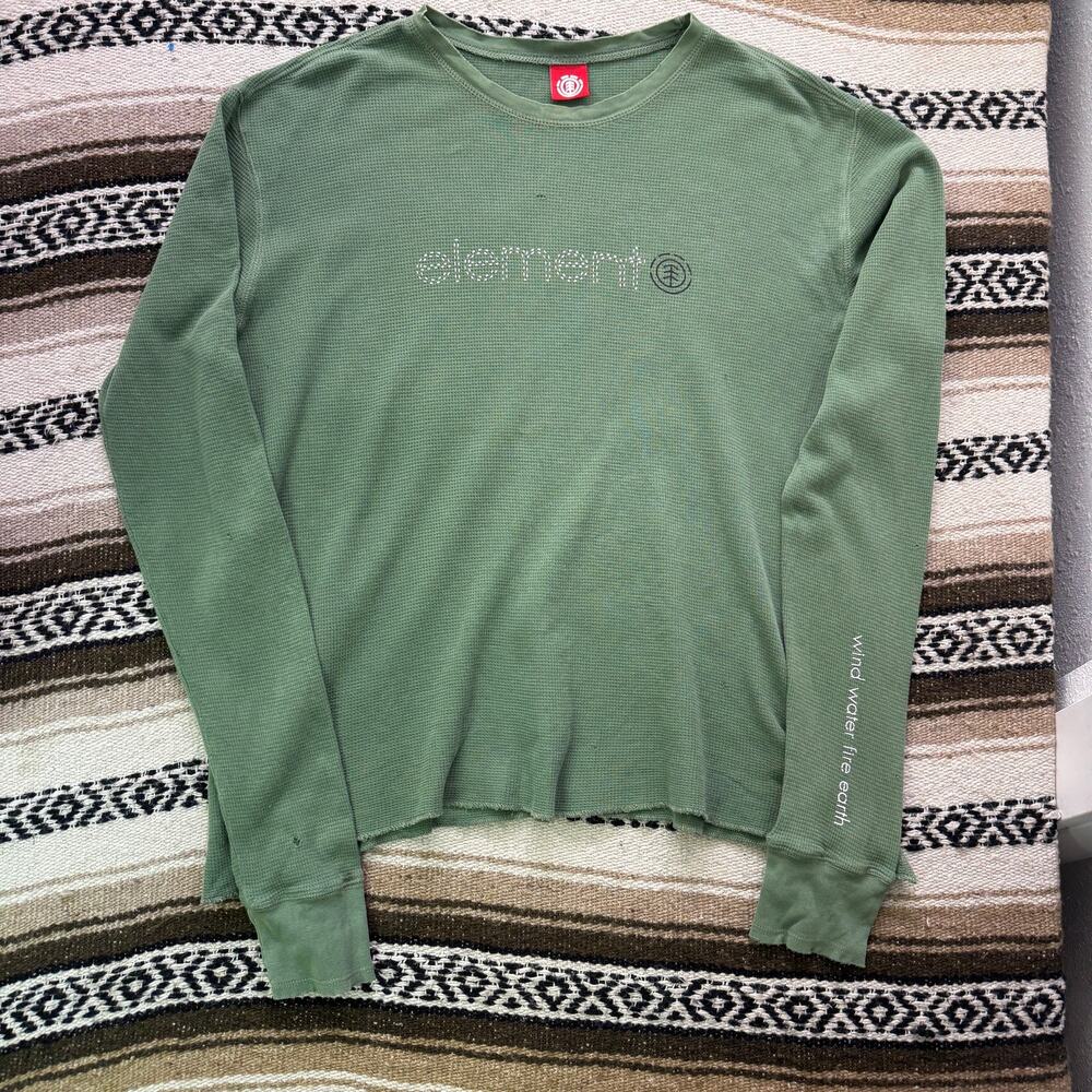 Vintage 2000's Element Wind Water Fire Earth Green Skate Long Sleeve Shirt Sz XL